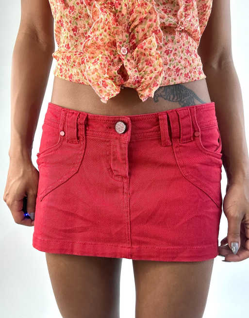 Vintage denim mini skirt in red, 3 of 4