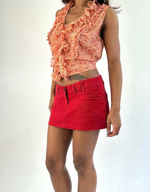Vintage denim mini skirt in red, 4 of 4