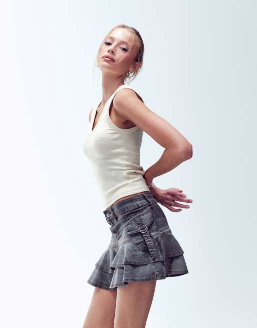 Vintage denim mini skirt size s in grey