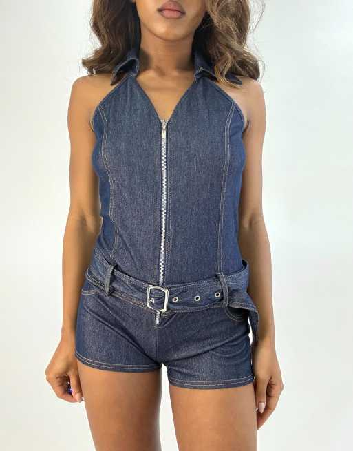 Vintage denim playsuit in blue, 3 of 4