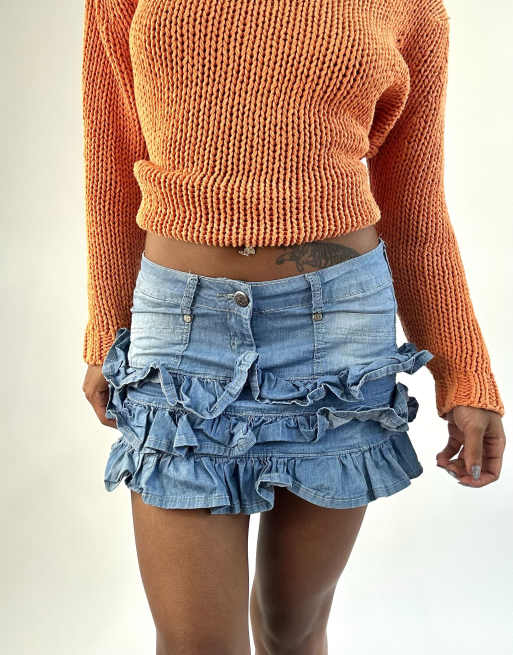 Vintage denim pleated mini skirt in blue