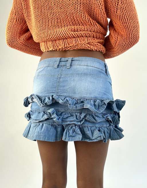 Vintage denim pleated mini skirt in blue, 2 of 4