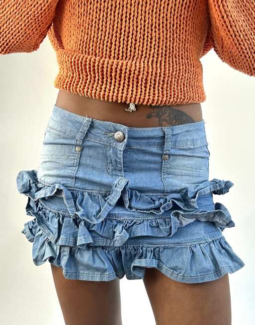 Vintage denim pleated mini skirt in blue, 3 of 4