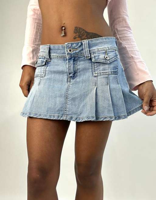 Vintage denim pleated mini skirt