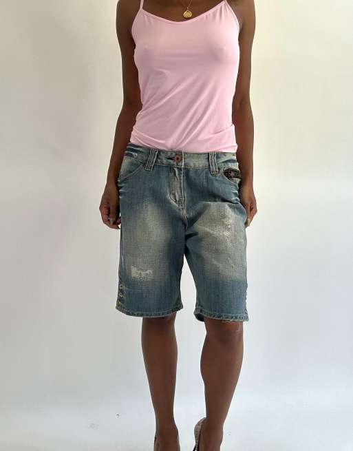 Vintage denim rhinestone shorts in blue, 4 of 4