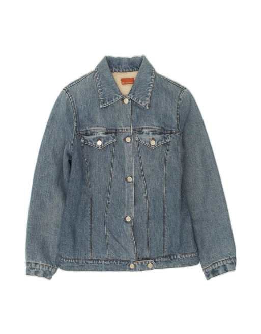 Vintage Denim Sherpa Jacket UK 12 Medium In Blue