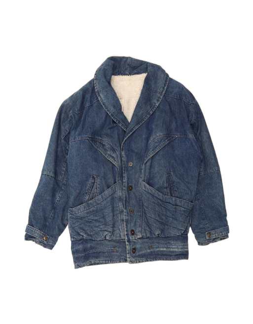Vintage Denim Sherpa Jacket UK 40 Large In Blue