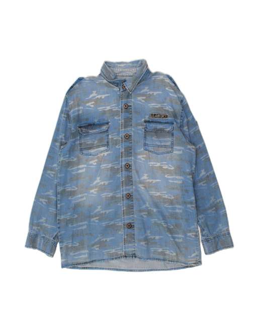 Vintage Denim Shirt Large In Blue Camouflage