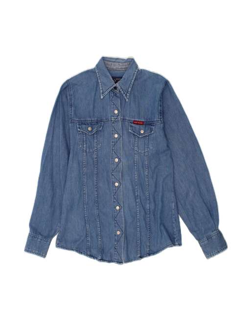 Vintage Denim Shirt UK 14 Large In Blue