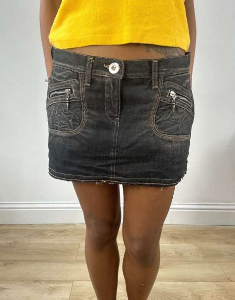 Vintage denim skirt in grey wash - view 1