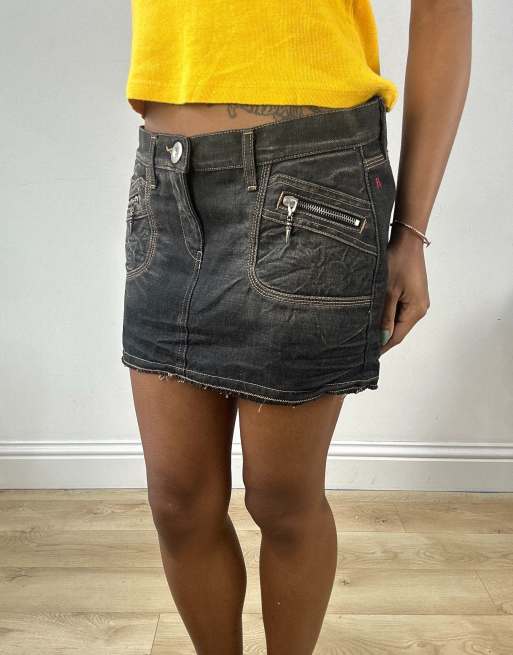 Vintage denim skirt in grey wash, 3 of 4