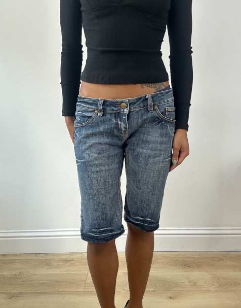 Vintage denim slim fit jorts in blue - view 1