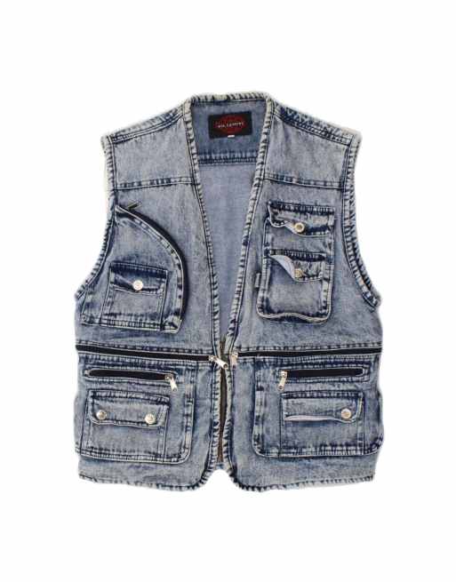 Vintage Denim Utility Gilet UK 14 Medium In Blue