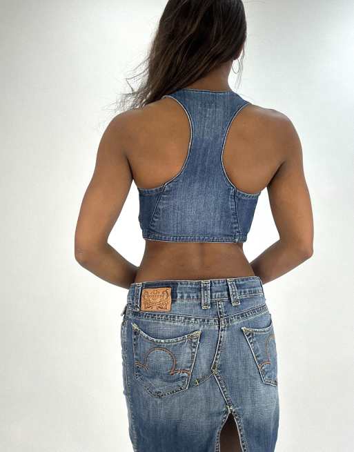 Vintage denim waistcoat top in blue, 2 of 4