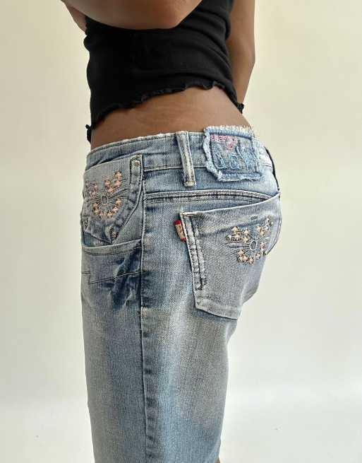 Vintage denim wide leg short in blue, 3 of 4