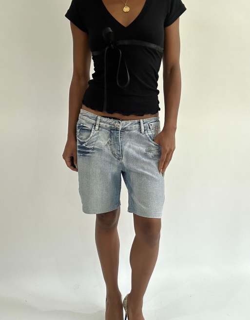 Vintage denim wide leg short in blue, 4 of 4
