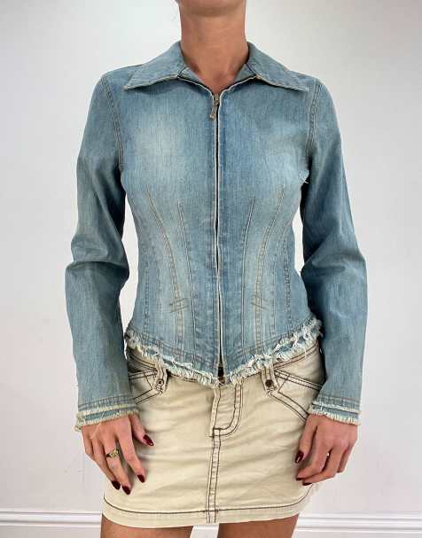 Vintage denim zip up jacket in light wash - view 1