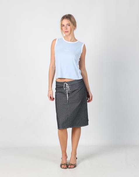 Vintage Denny Rose L denim midi skirt in blue - view 1