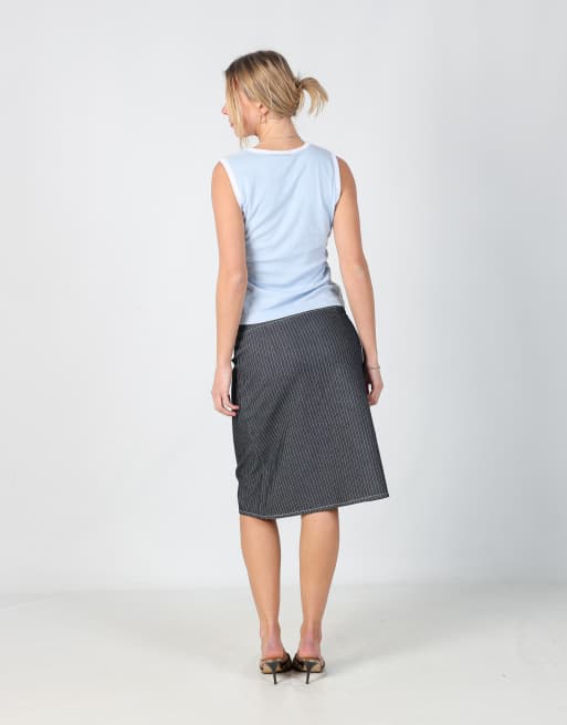 Vintage Denny Rose L denim midi skirt in blue, 3 of 4