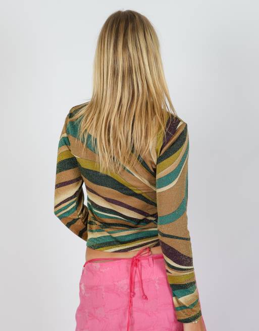 Vintage Denny Rose S long sleeve top in dark green, 2 of 4
