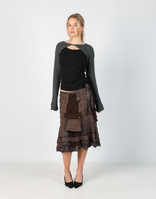Vintage Derhy M woven midi skirt in brown