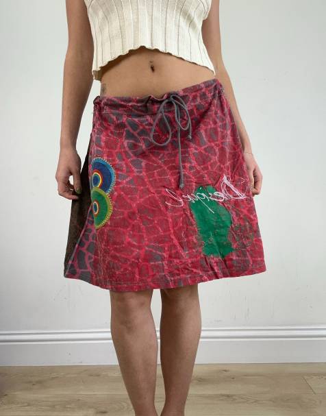 Vintage desigual abstract print skirt in red - view 1