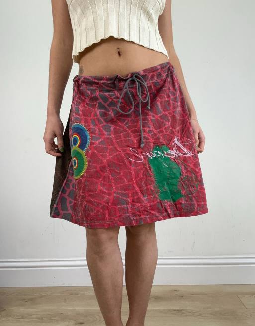 Vintage desigual abstract print skirt in red