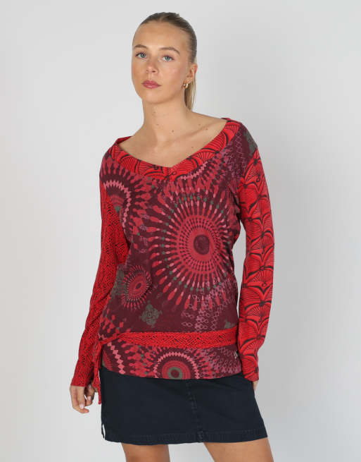 Vintage Desigual M long sleeve top in burgundy red