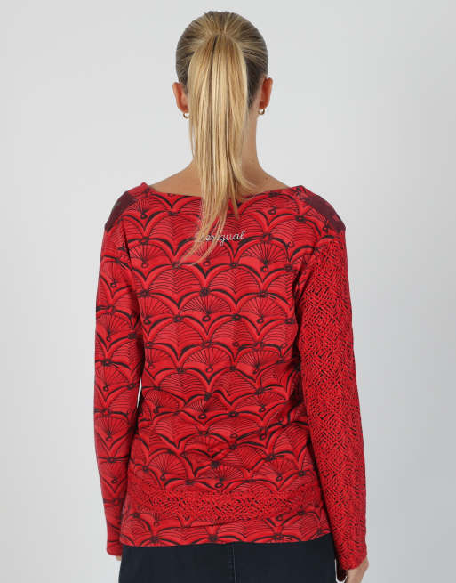 Vintage Desigual M long sleeve top in burgundy red, 2 of 4