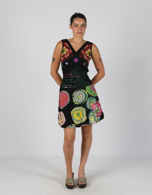 Vintage Desigual M woven midi dress in black