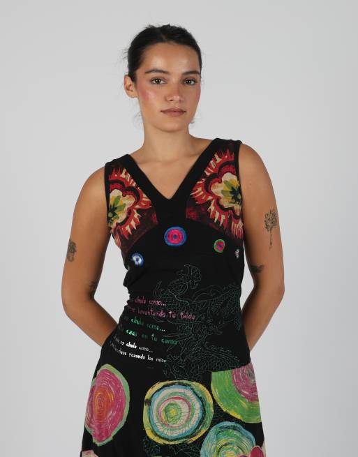 Vintage Desigual M woven midi dress in black, 2 of 4