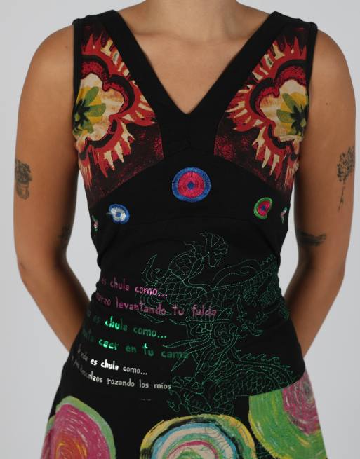 Vintage Desigual M woven midi dress in black, 4 of 4