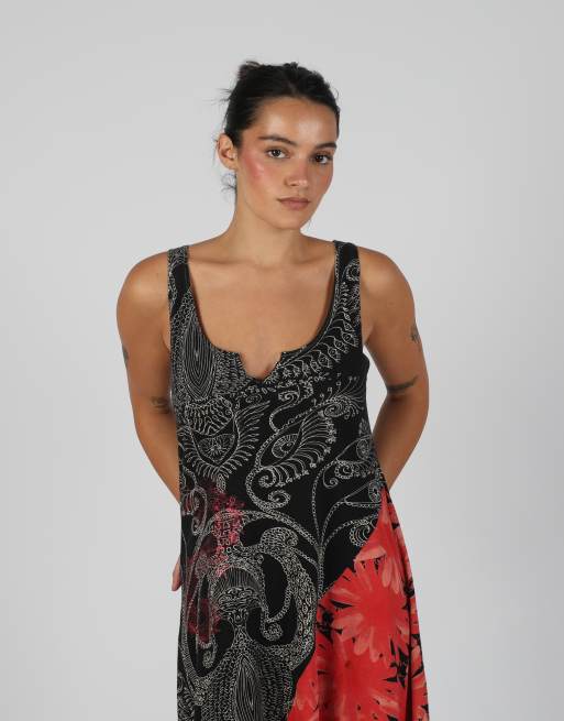 Vintage Desigual M woven midi dress in black, 2 of 4