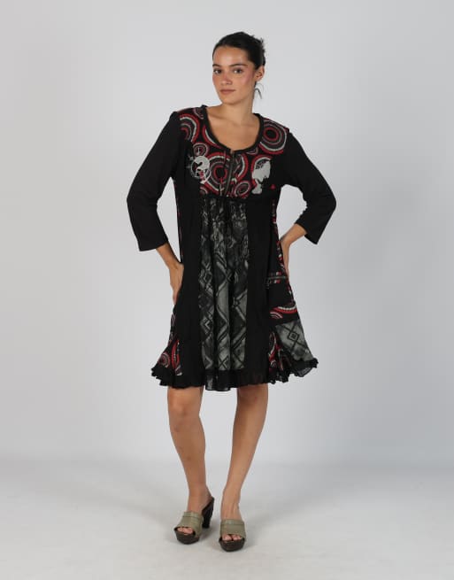 Vintage Desigual M woven midi dress in black