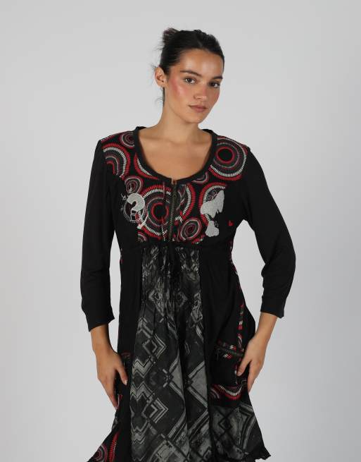 Vintage Desigual M woven midi dress in black, 2 of 4
