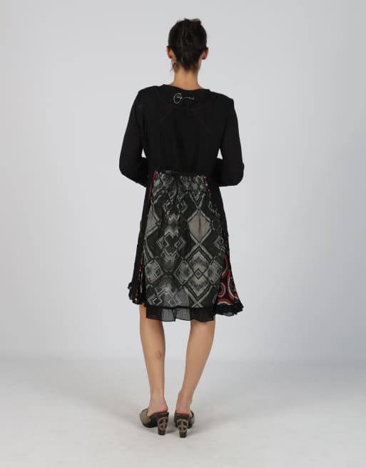 Vintage Desigual M woven midi dress in black, 3 of 4