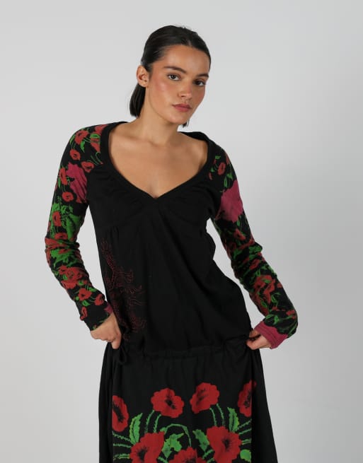 Vintage Desigual M woven midi dress in black, 2 of 4