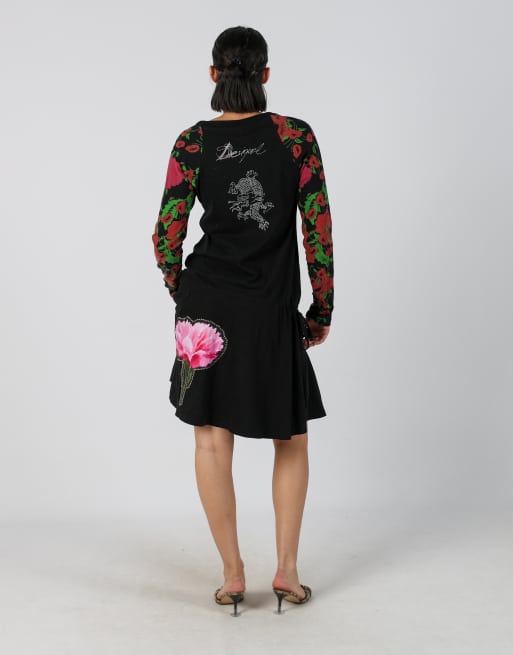 Vintage Desigual M woven midi dress in black, 3 of 4