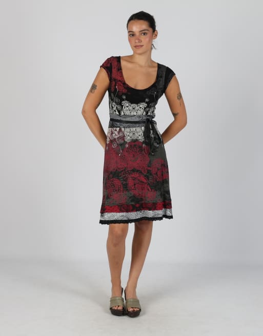 Vintage Desigual M woven midi dress in red