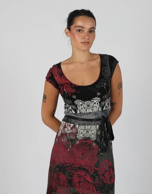 Vintage Desigual M woven midi dress in red, 2 of 4