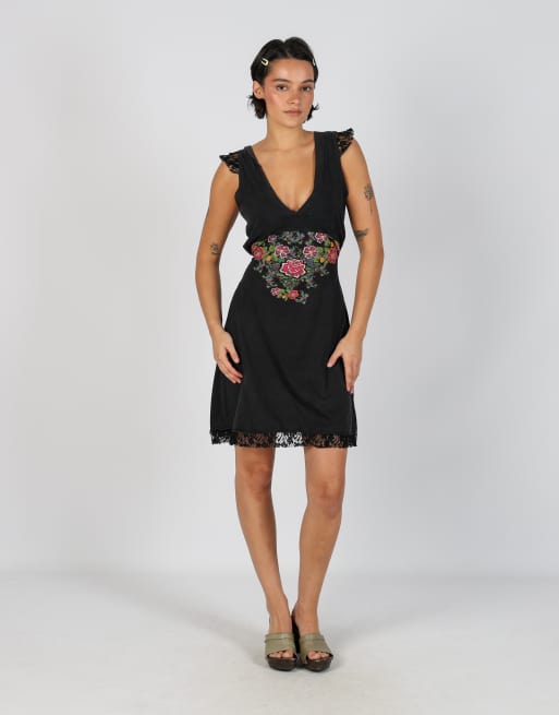 Vintage Desigual M woven mini dress in black, 1 of 4