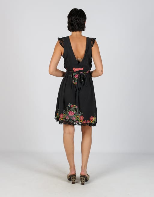 Vintage Desigual M woven mini dress in black, 3 of 4