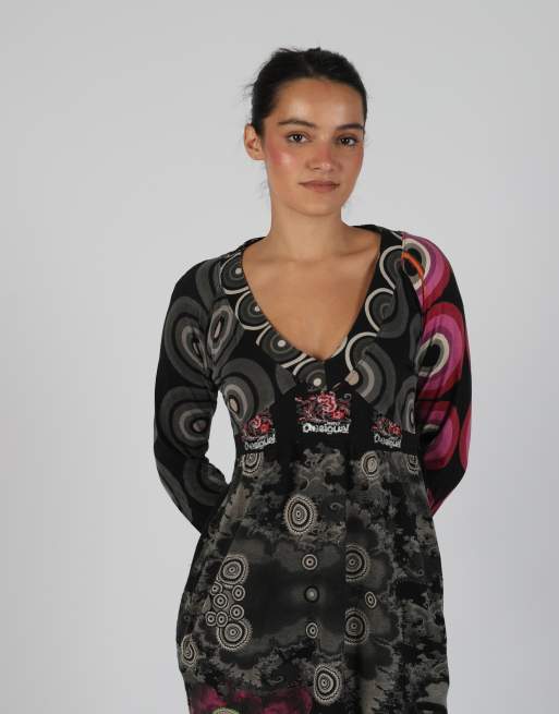 Vintage Desigual S printed woven midi dress in black, 2 of 4