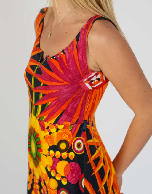 Vintage Desigual S printed woven midi dress in multi colured, 4 of 4