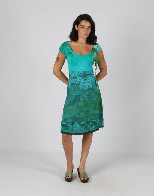 Vintage Desigual S printed woven midi dress in turquoise