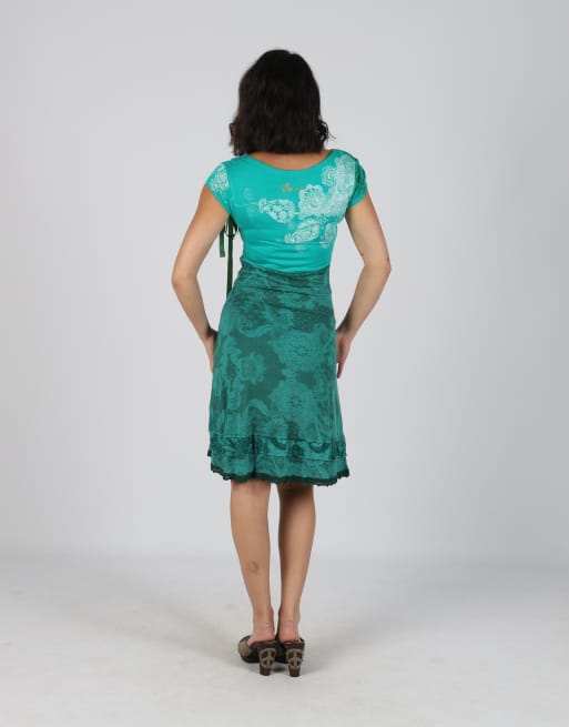 Vintage Desigual S printed woven midi dress in turquoise, 3 of 4