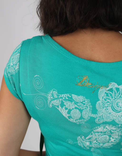 Vintage Desigual S printed woven midi dress in turquoise, 4 of 4