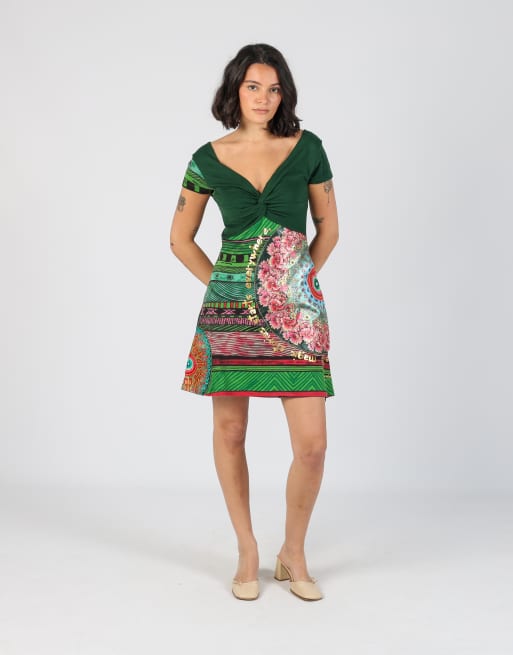Vintage Desigual S woven midi dress in dark green