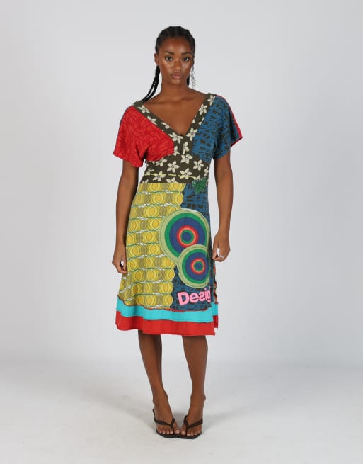 Vintage Desigual S woven midi dress in multi colured