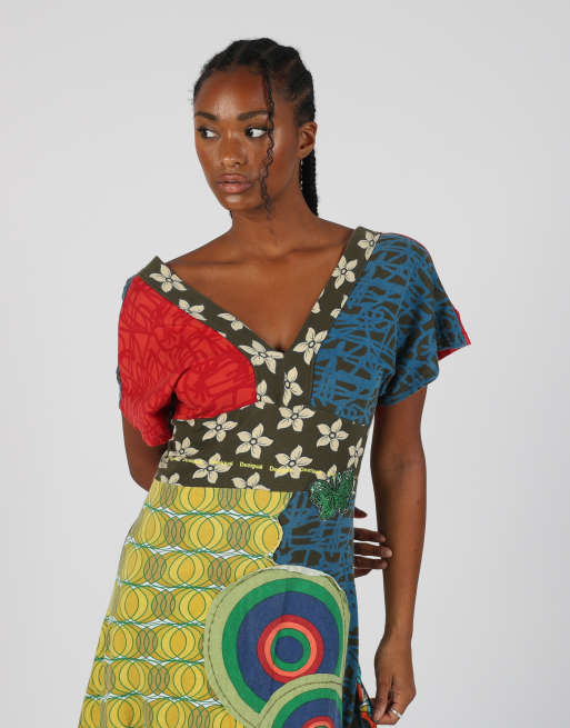 Vintage Desigual S woven midi dress in multi colured, 4 of 4